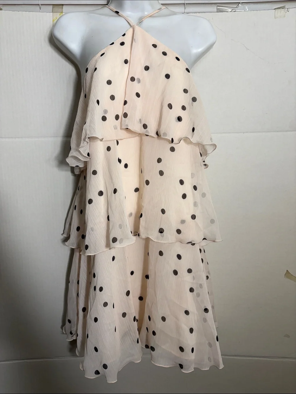 Mango Cream One-Shoulder Polka Dot Tiered Dress POLKA-DOT HALTER DRESS 1482